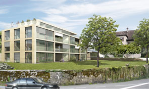 Studienauftrag LenzPORTAL, Lenzburg, 1. Rang, 2007, Wohn- und Geschäftshaus (Visualisierung: maars, Zürich)